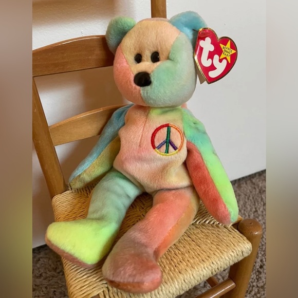 1996 Vintage Ty Peace Bear Beanie Babies pastel tie dye, Retired